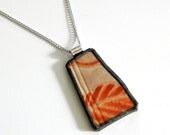 Broken Plate Pendant on Chain - Orange and Brown Japanese - Recycled China