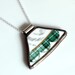 Broken Plate Pendant on Chain - Green and White Scalloped Plaid - Recycled China