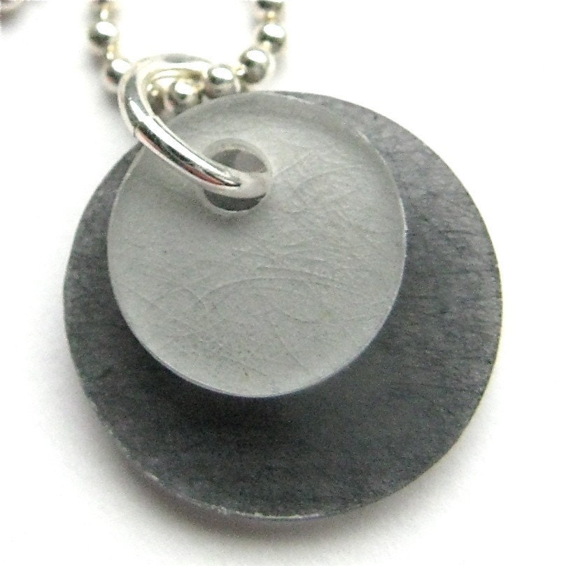 Grey and Grey Circles Necklace on Sterling Silver Bead Chain
