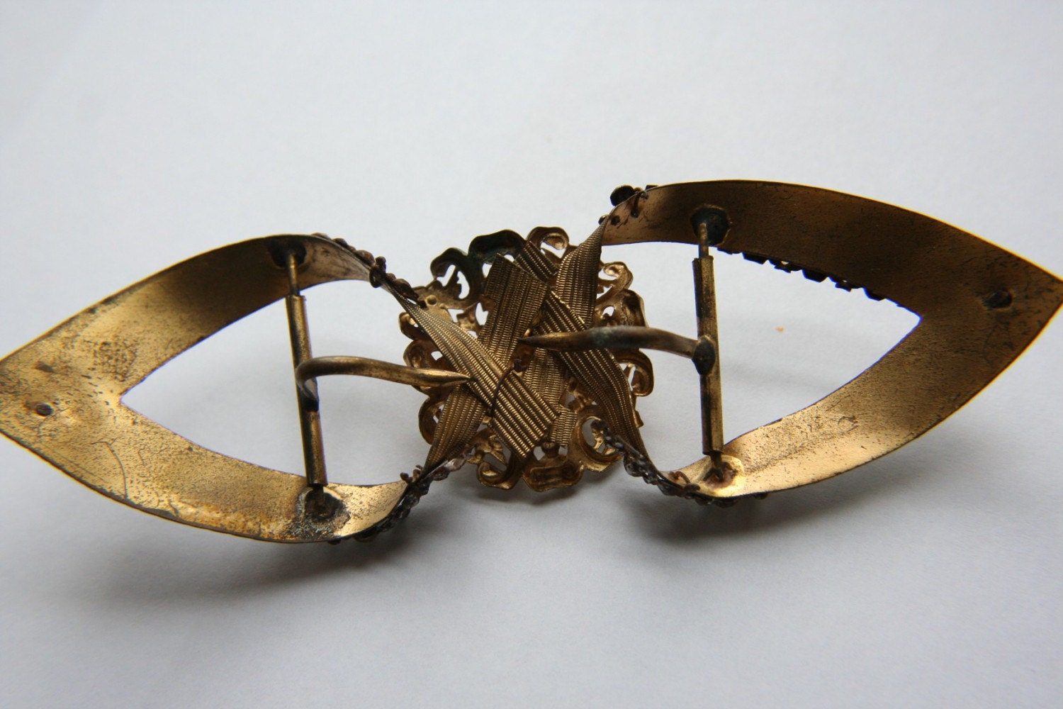 Antique Brass Cut Steel Victorian Style Belt Buckle