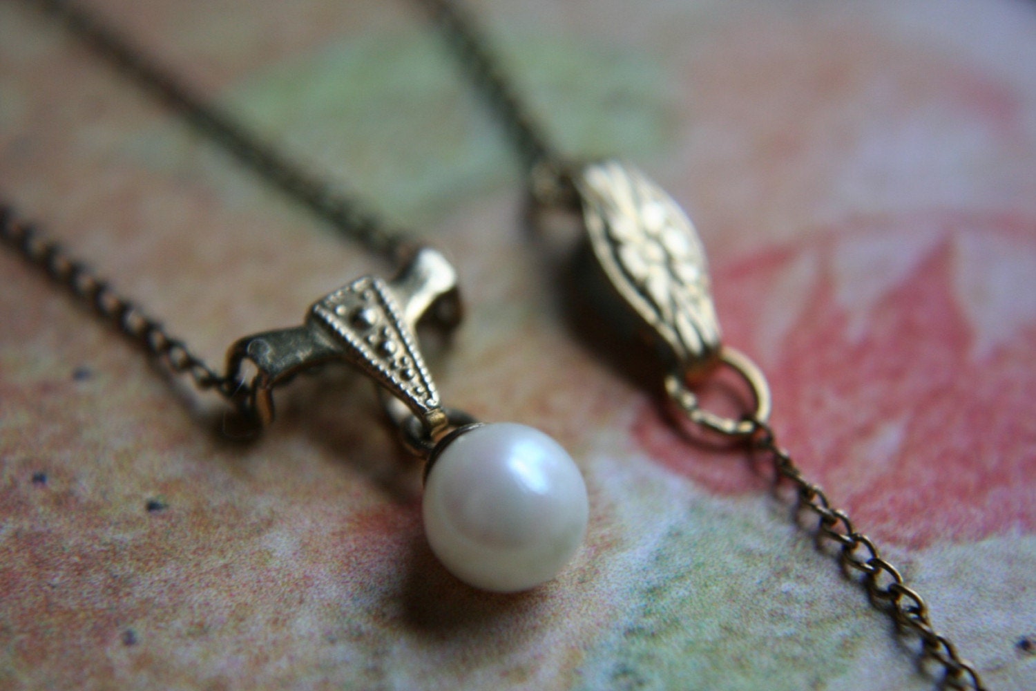REDUCED Vintage Genuine Pearl Gold Filled Necklace Pendant Signed TK