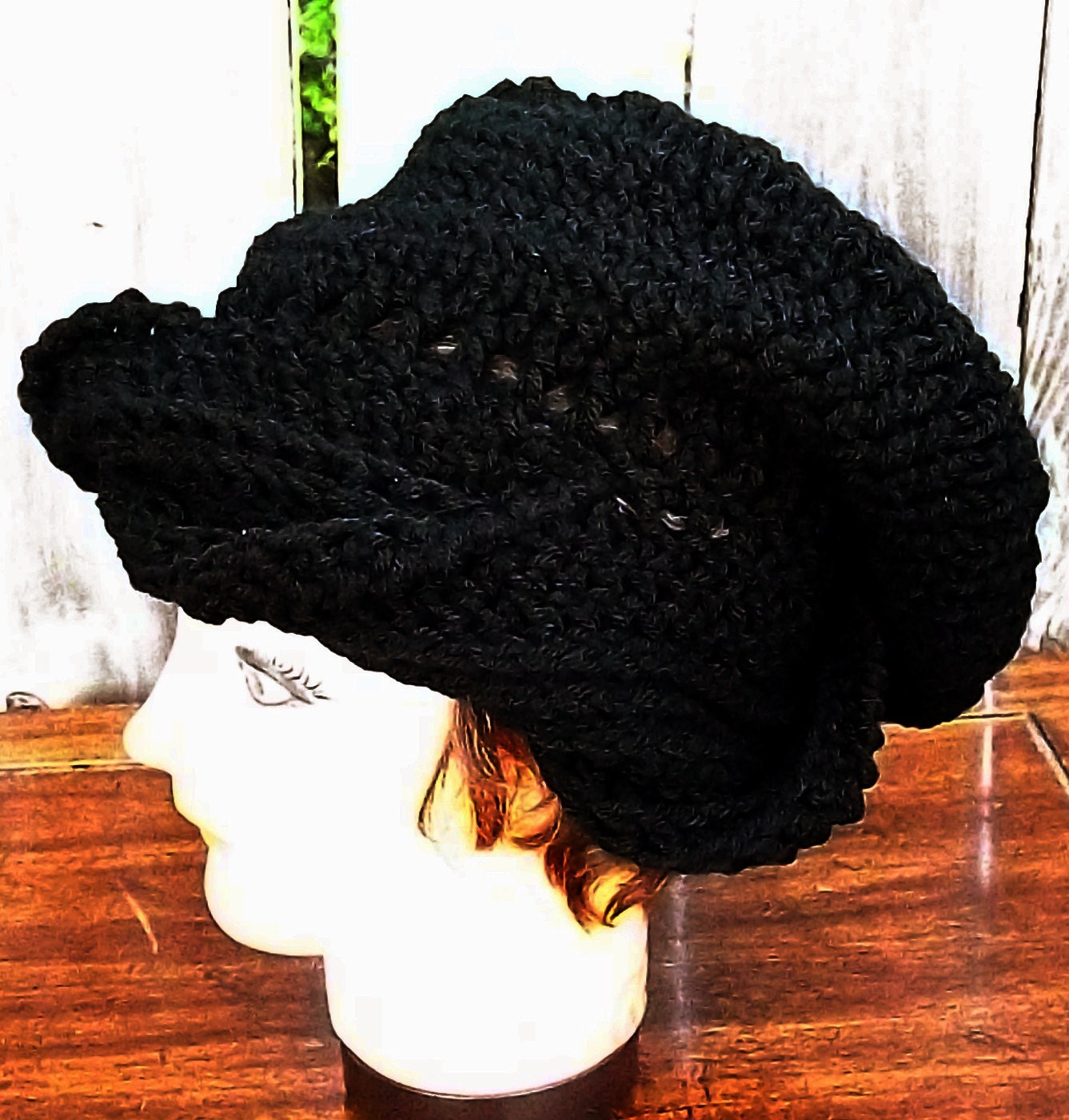 Crochet Hat Women Hat - CAROLYN Slouchy Womens Beanie Hat in Black - Crochet Womens Hat - Custom Order