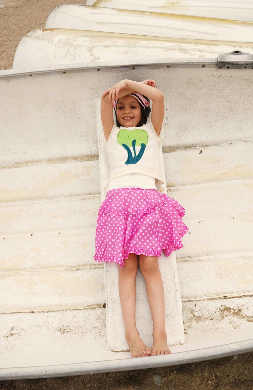Upcycled Polka Dots Pink Umbrella Skirt and Ruffles One of a Kind Perfect Item for Rainy Days - Made to Order