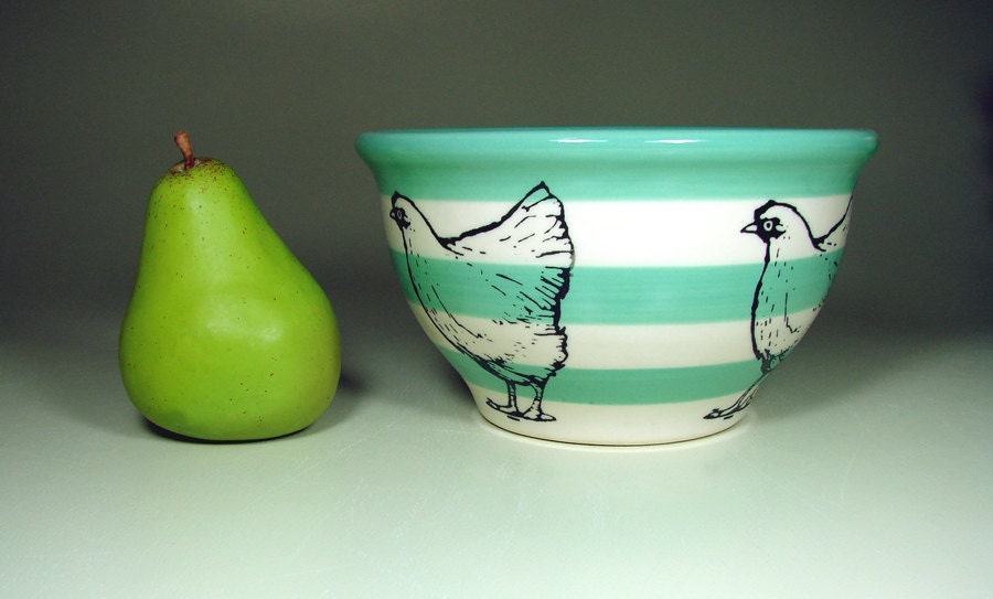 medium bowl chicken (striped blue green/natural) - Made to Order