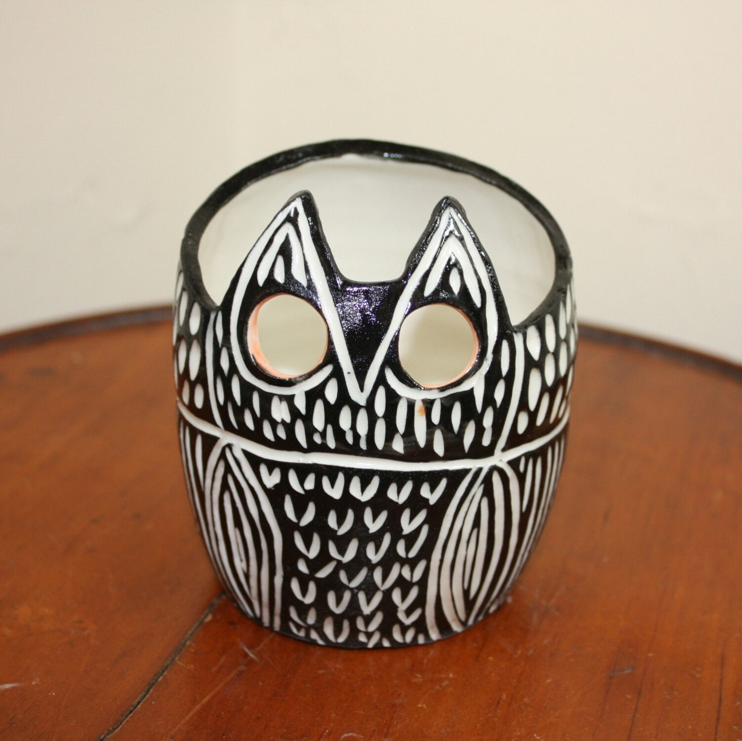 Modern Carved Porcelain Owl Vase Sculpture