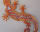 Gecko Lizard Metal Wall Hanging, Southwest Art , Rusted with Accents, Small 23 inch