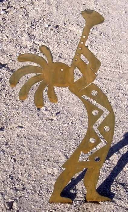 Metal Kokopelli Statue Trumpet Right Facing Brown Rust Southwest Art Lawn Garden Large 35 Inch