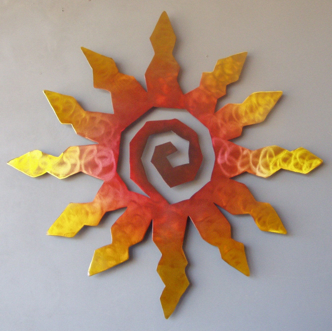 Sun Burst Spiral Metal Wall Art, Sunset Swirl Finish with Red, Yellow and Blue Accents, XXL 36 Inch