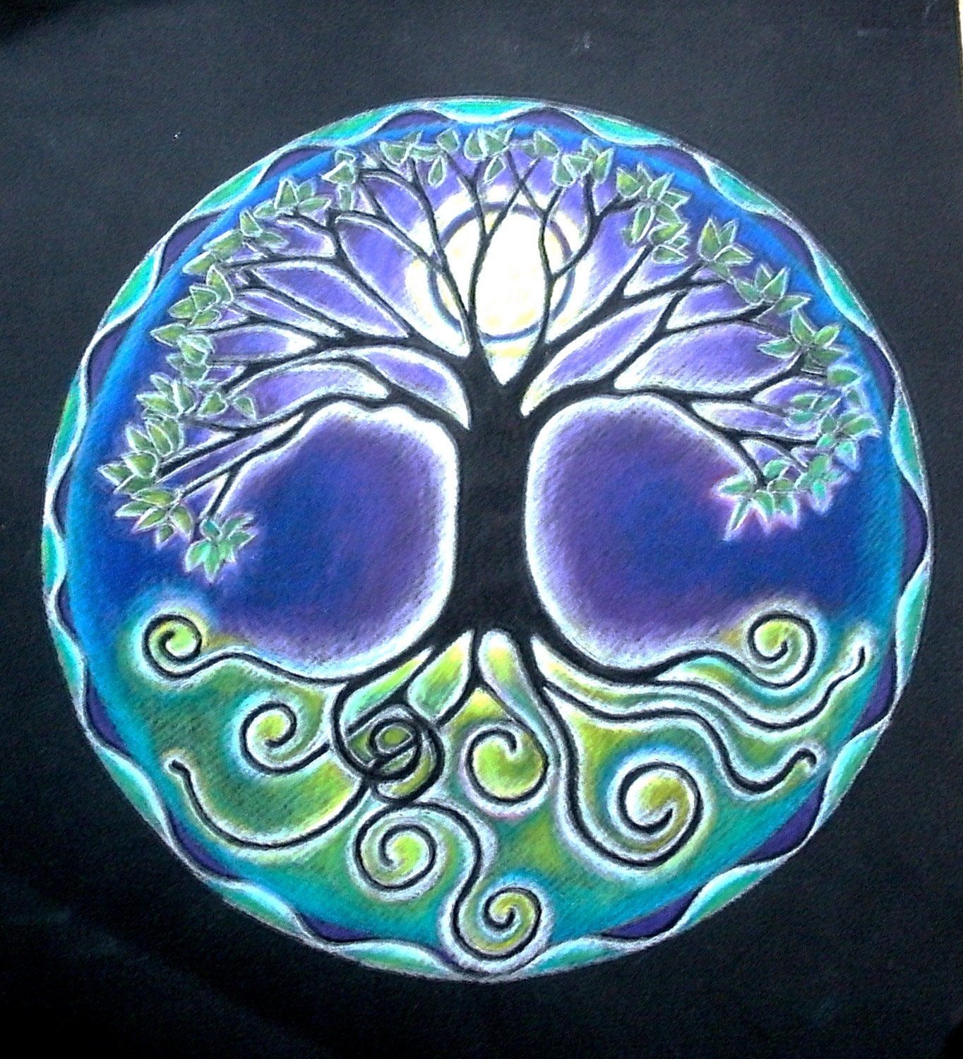 Full Moon Tree of Life Mandala Drawing - Matted Print -