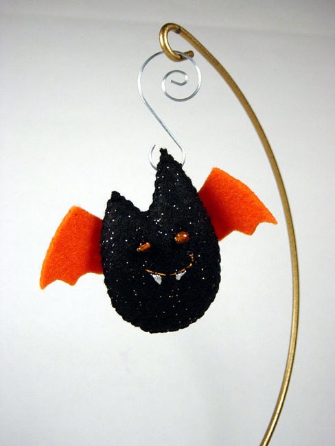 bat ornament - Batling - Sparkling Black with Orange - SWStitchery