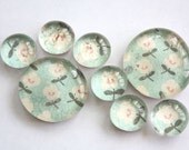 blue with pink flowers glass marble magnets, refrigerator magnets, bubble magnets, fridge magnets, party favor magnets
