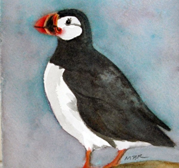 Bird Watercolor, Bird Art, Puffin Painting, Shorebird Original Watercolor Painting, Home Decor, Office Decor, Nature Art