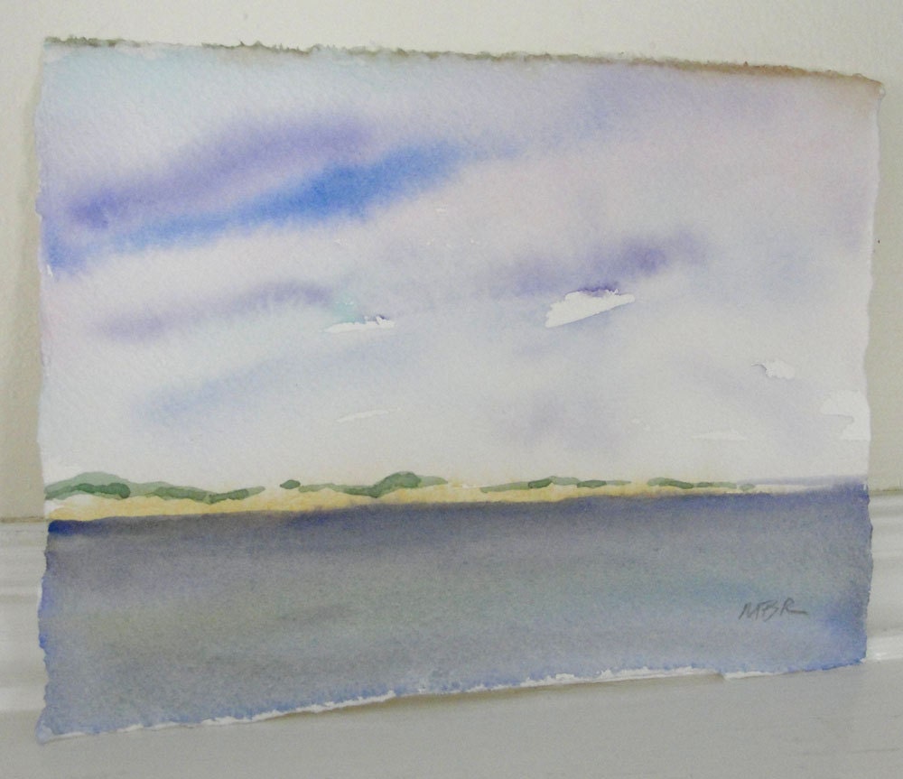 Watercolor Painting, Landscape Painting, Beach Art Painting, Cape Cod Landscape, Blue Ocean Sea and Sky, Home Decor