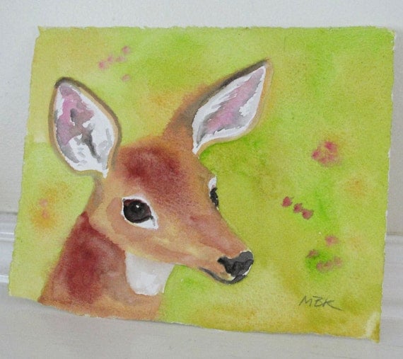 Watercolor Painting Nature Art White Tailed Deer Watercolor Woodland Animal Art Original Small Painting