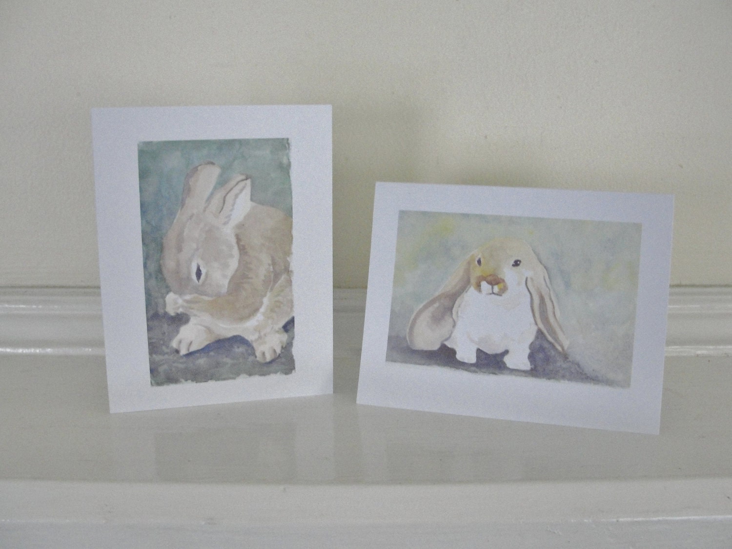 Sweet Bunny Rabbit Cards Gray and Brown Summer Bunny Rabbit Illustrations All Occasion Blank Cards Birthday Cards Thank You CardsSet of 2
