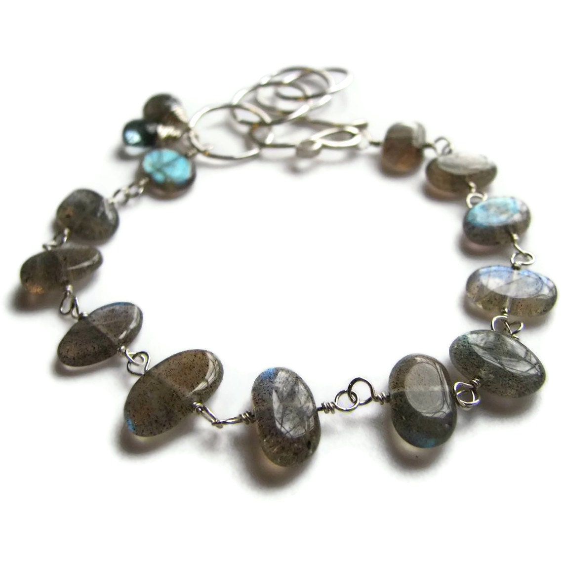 Reveal Bracelet, Sterling Silver, Labradorite, Moss Aquamarine, by Amber Bryce