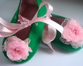 Green and Pink Organza & Felt Baby Shoes