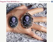ON SALE Gothy Purple and Black Skull and Crossbone Cameo Pendant