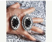 ON SALE Gothic Black Rose on White Cameo Pendant Gorgeous