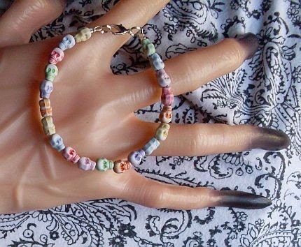 Gothic Day of the Dead-esque Colorful Skull Bead Bracelet