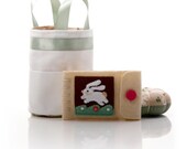 Rabbit Sewing Set, 3 Piece Sewing Set, Wool Needle Book, Pin Cushion, Basket, Sewing Supply Storage, White Bunny, Japanese, Hand Embroidered