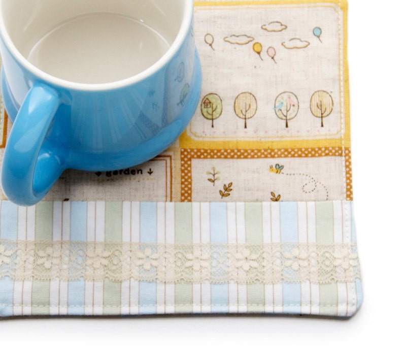 Japanese Patchwork Coaster Linen Lace Stripe Zakka