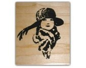 Woman with Scarf and Hat Flapper-style rubber stamp, large No.2