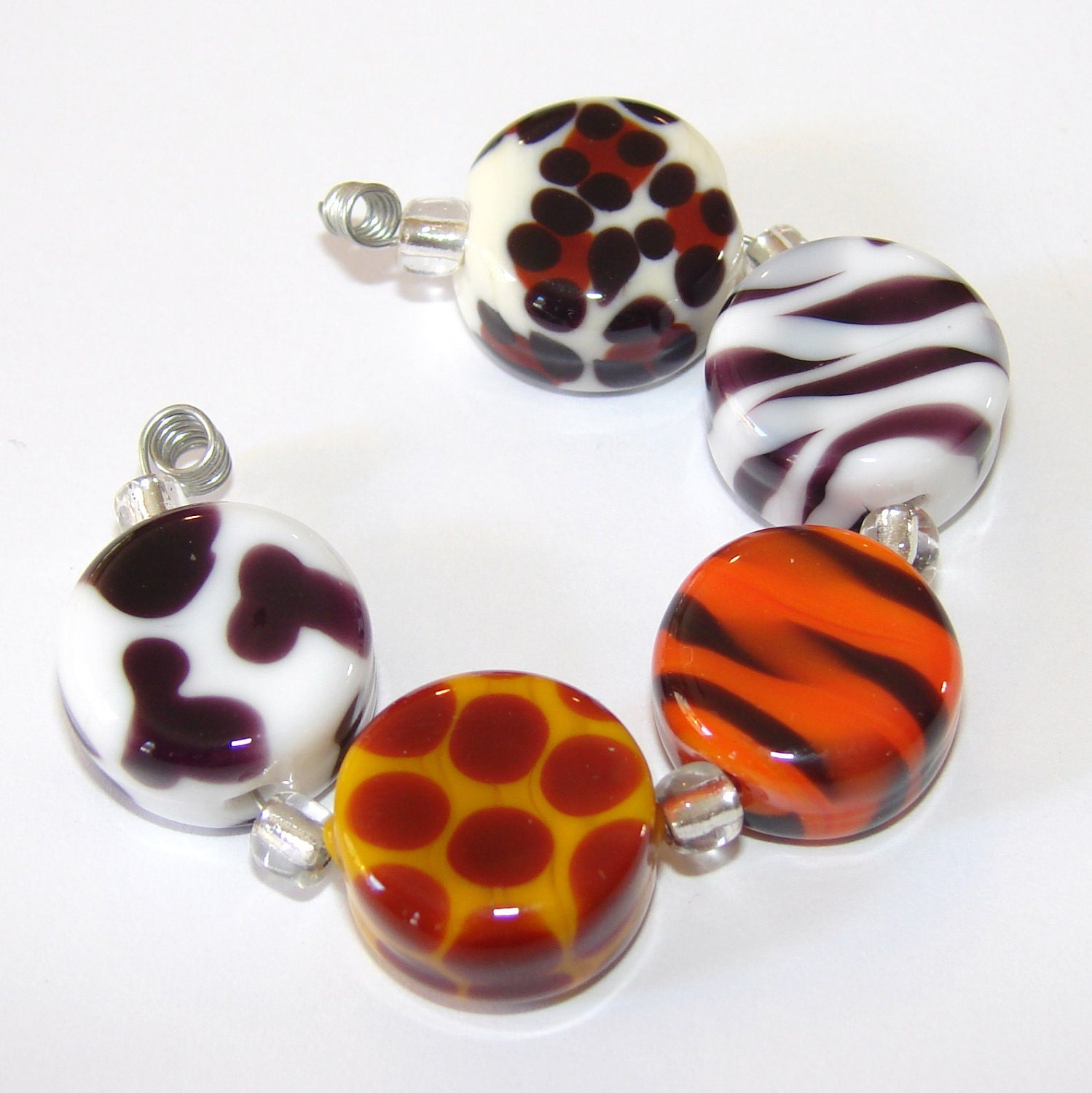 SPRING CLEANING SALE Animal Print Tabs handmade lampwork beads