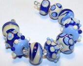 SPRING CLEANING SALE Denim Dots handmade lampwork beads