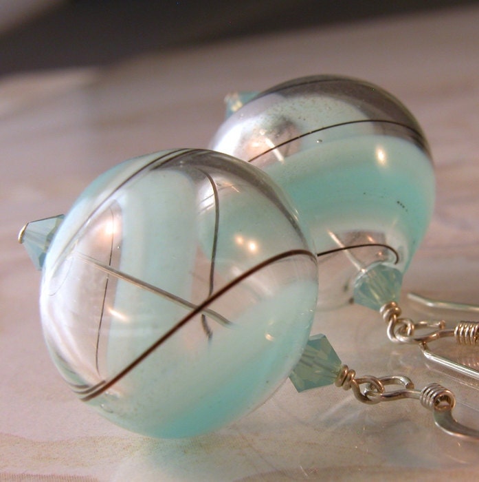 Baby Blue Swirls - Hollow Glass and Sterling SIlver Earrings