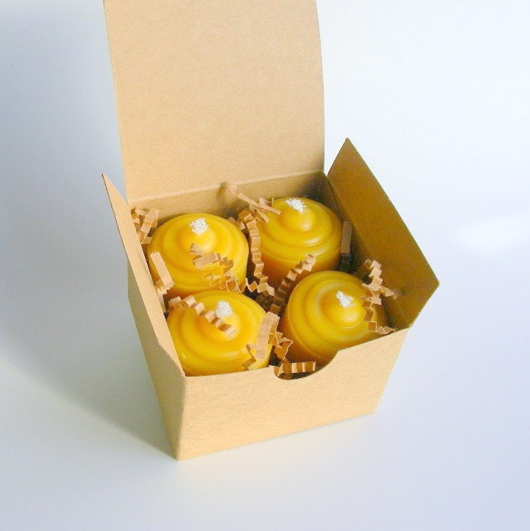 Four Little Beeswax Votives in a Gift Box