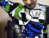 CLEARANCE / For HIM Long sleeves comic strip print SHIRT / unique, in soft jersey knit fabric / sexy 1960 comics Pravda pop art diy rarity.