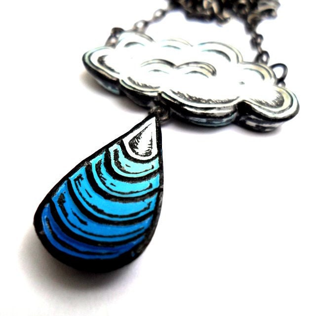 20% OFF SALE - White Cloud with Blue Gradient  Raindrop Necklace - Cloudy with a Chance of the Blues