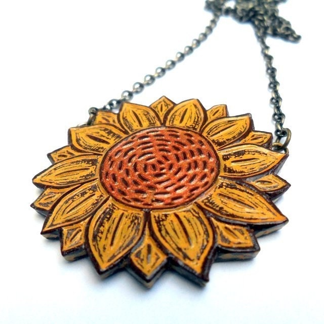 20% OFF SALE - Yellow and Metallic Copper Sunflower Necklace - You Are My Sunshine