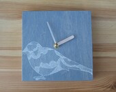 Lace Bird Clock- 6 inch Antique Blue, Screenprint, Wood Clock