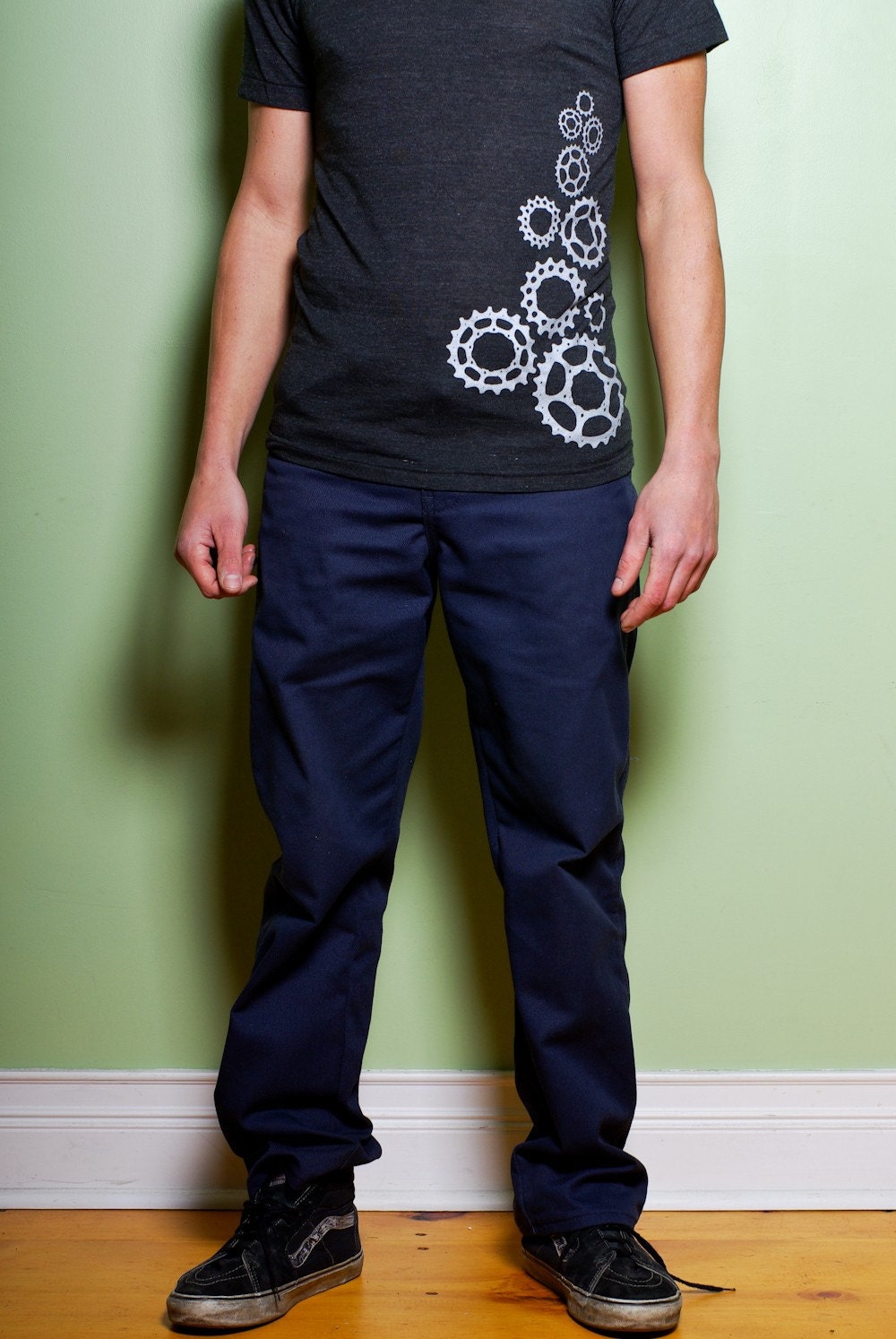 Bicycle Cog Track T-Shirt- Heather Charocoal, Screenprint, Tri-Blend, Bike, Cycling Tshirt