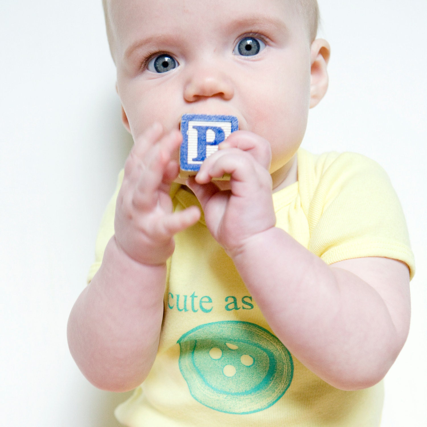 Cute as a Button  Baby Onesie- Infant Bodysuit (yellow)