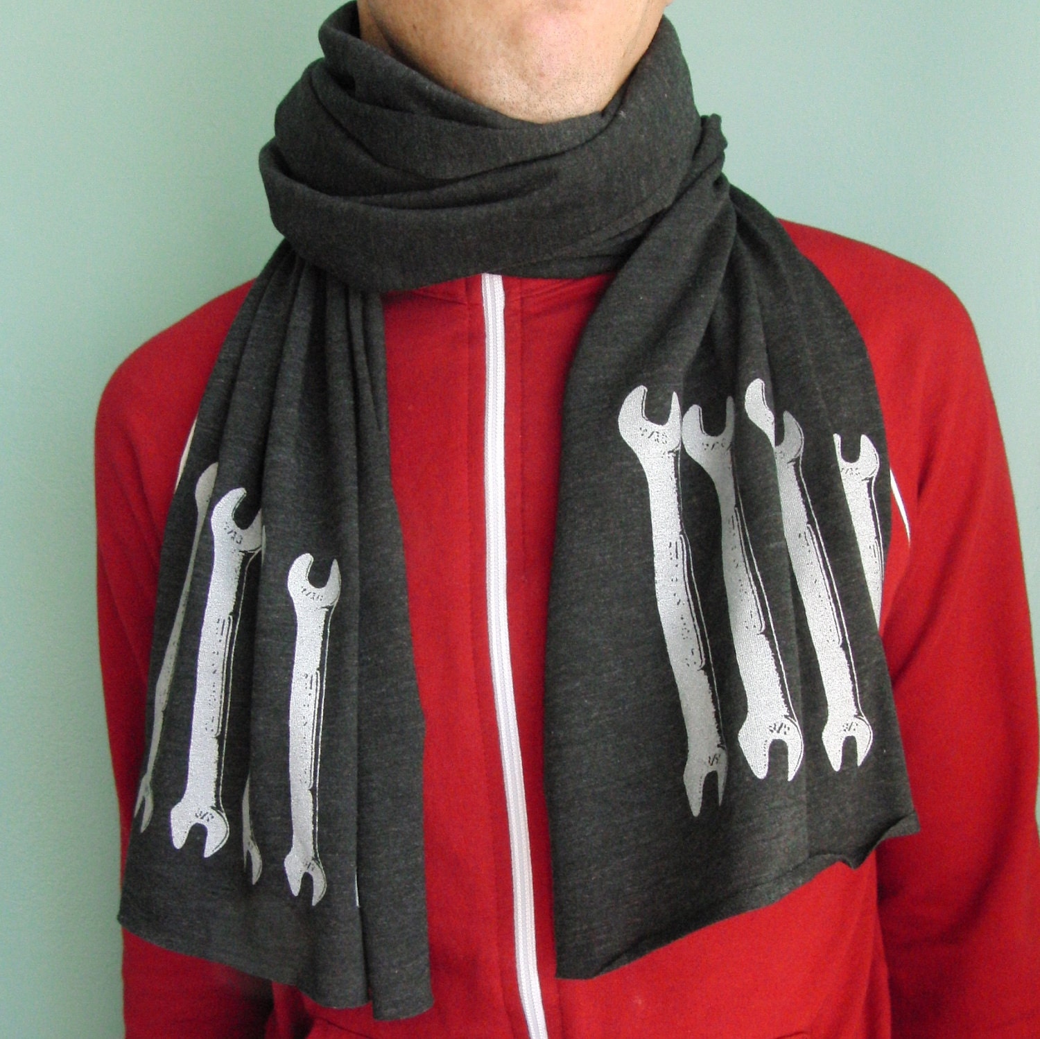 Wrenches on Charcoal, Tri-Blend, Extra-long, Jersey Scarf- Screenprint