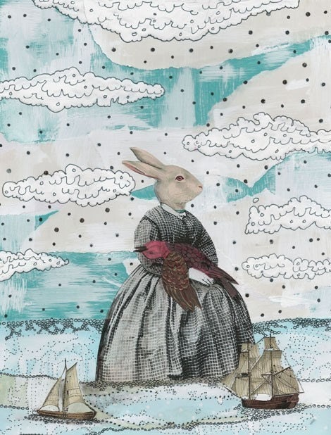 Surreal Art Print Mixed Media Collage Painting , Whimsical Painting Reproduction , 5x7