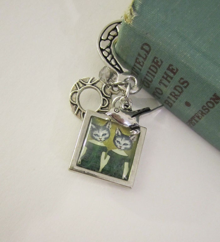 Silver Metal Bookmak , Cat Bookmark , Whimsical Art