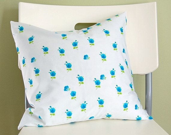 SALE Aqua Flowers Pillow Cover 16-inch