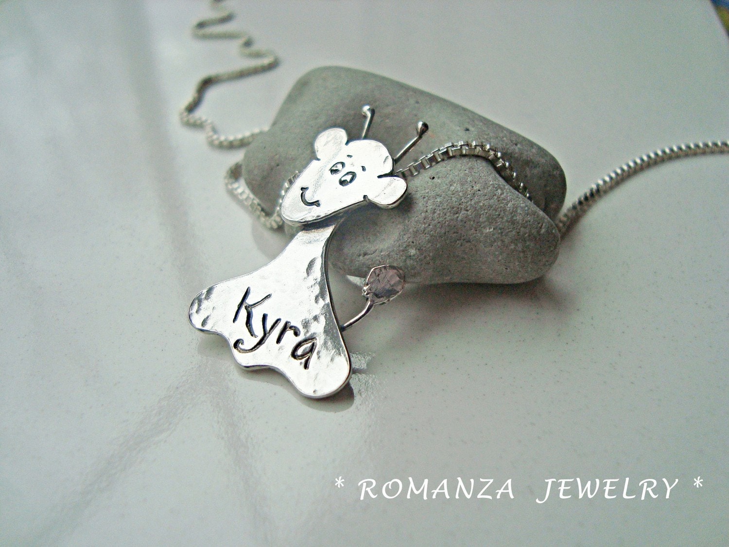 Silver Giraffe Necklace Personalized