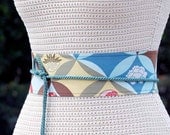 REVERSIBLE Leather Obi wrap belt - Amy Butler cotton print and custom choice of Italian lambskin leather XS S M L XL available