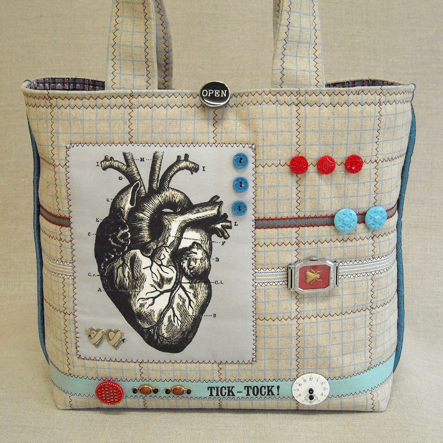 Mini Art Quilt Handbag - Tick Tock - Anatomical Heart