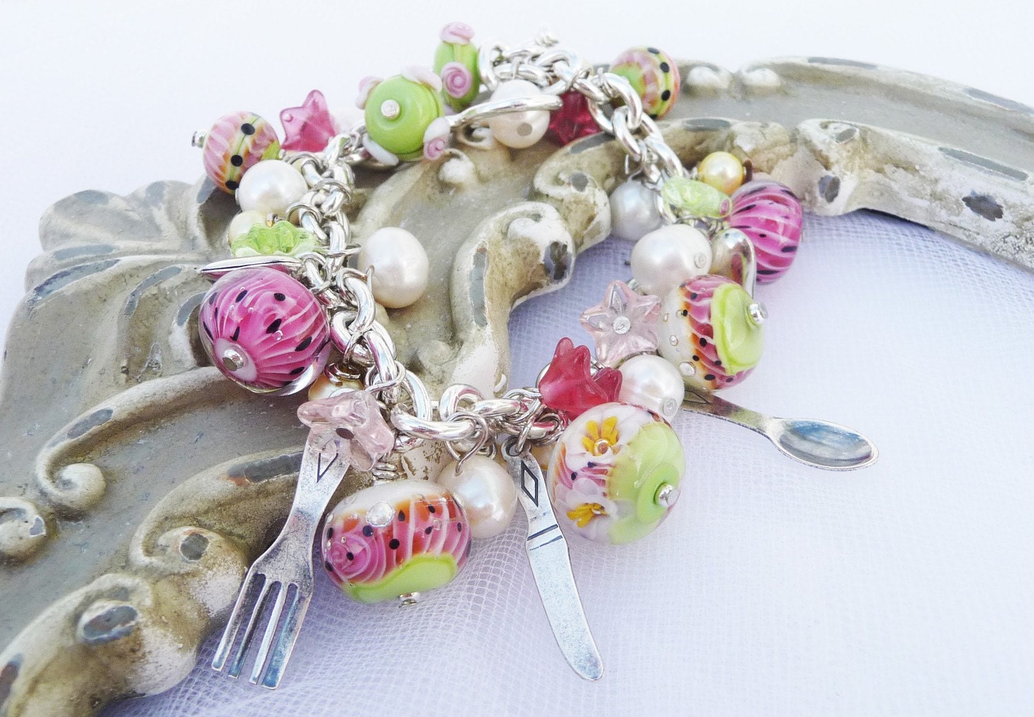 Summer Picnic a Charm Bracelet by Sabrina Koebel of SabrinaDesign - Team EtsyRain BHV OnFireTeam Shopsteam