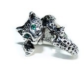 Leopard Ring Green Rhinestone Wrap Silver