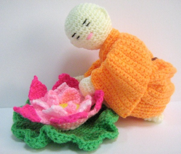 Amigurumi Crochet Pattern Monk Lotus Flower Crochet Pattern PDF Instant Download Little Monk with his favourite Lotus Flower