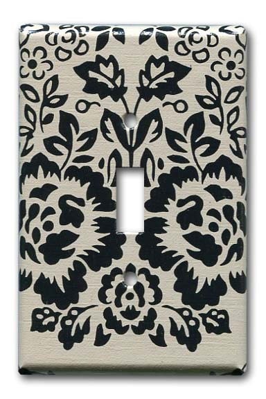 Black and White Floral 1950's Vintage Wallpaper Switch Plate