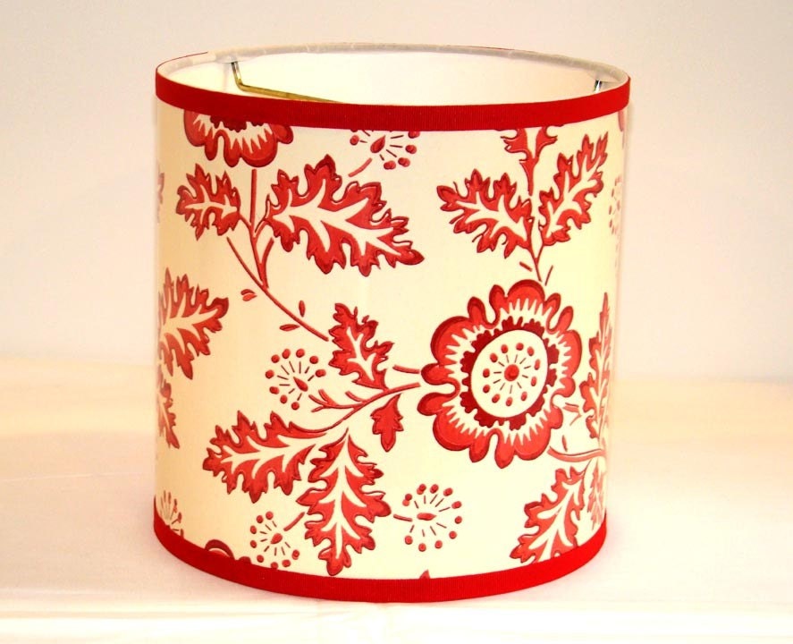 Drum Shade 1940's Vintage Wallpaper Shantung Red Leaf