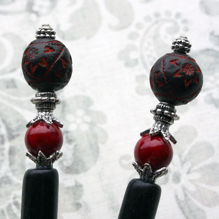 Ethnic Decadence Hairsticks - Red